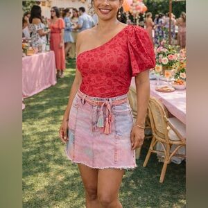 FREE PEOPLE Something About You  pink floral bodysuit size XL